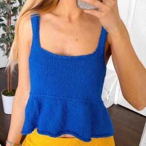 Zara Royal Blue Textured Peplum Camisole